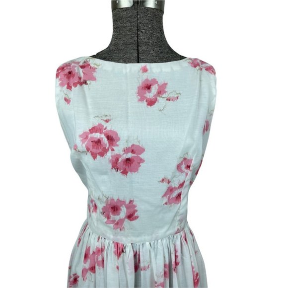 1960s pink floral dress semi sheer batiste watercolor print Size S - Picture 3 of 6
